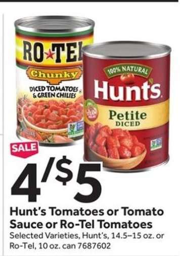 Hunt's Tomatoes or Tomato Sauce or Ro-Tel Tomatoes
