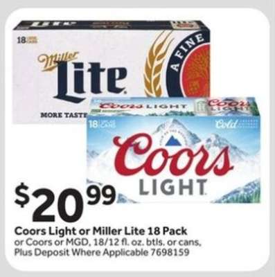Coors Light or Miller Lite 18 Pack
