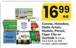 Corona, Heineken, Stella Artois, Modelo, Peroni, Cigar City or Surfside