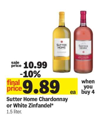 Sutter Home Chardonnay or White Zinfandel