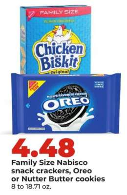 Family Size Nabisco snack crackers, Oreo or Nutter Butter cookies