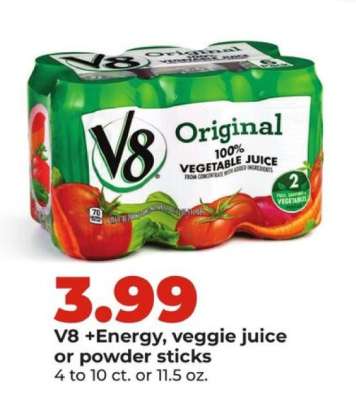V8 +Energy, veggie juice or powder sticks