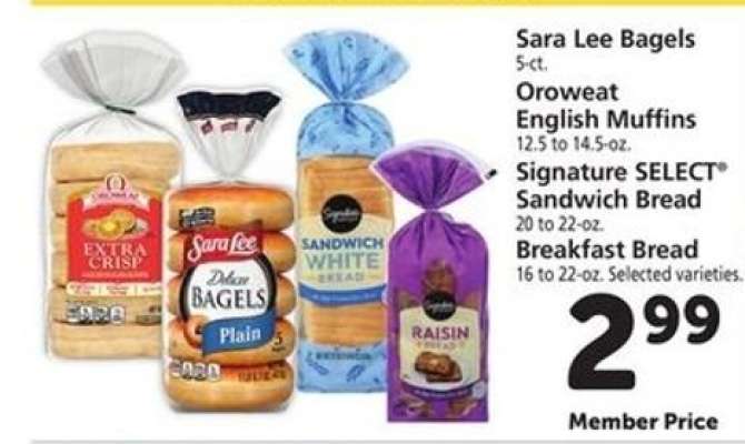 Sara Lee Bagels, Oroweat English Muffins, Signature SELECT Sandwich Bread, Breakfast Bread