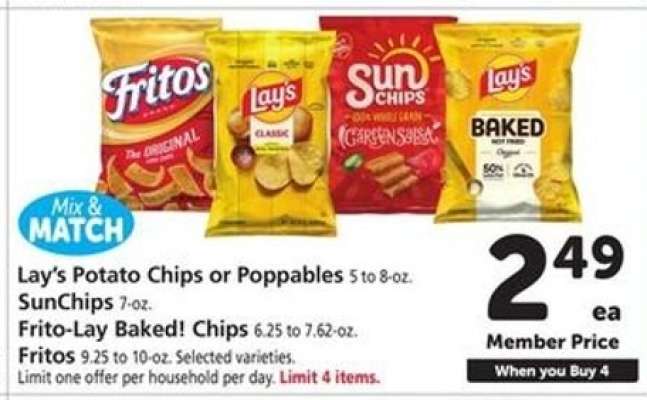 Lay’s Potato Chips or Poppables, SunChips, Frito-Lay Baked! Chips, Fritos