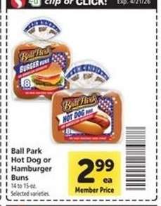 Ball Park Hot Dog or Hamburger Buns