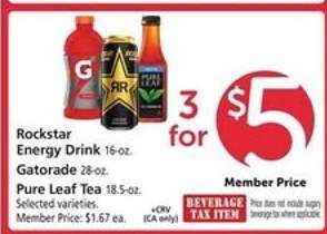 Rockstar Energy Drink, Gatorade, Pure Leaf Tea