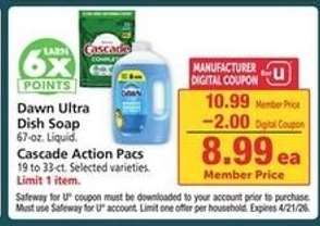 Dawn Ultra Dish Soap / Cascade Action Pacs
