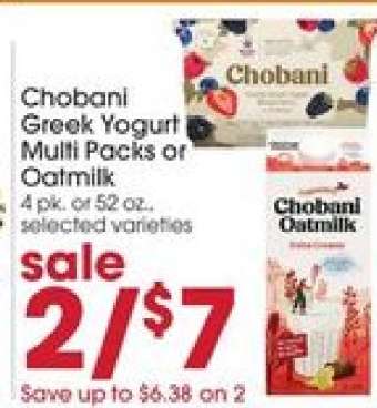 Chobani Greek Yogurt Multi Packs or Oatmilk