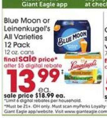 Blue Moon or Leinenkugel's All Varieties 12 Pack