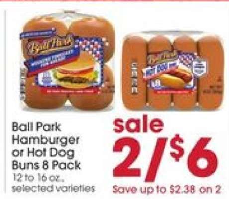 Ball Park Hamburger or Hot Dog Buns 8 Pack