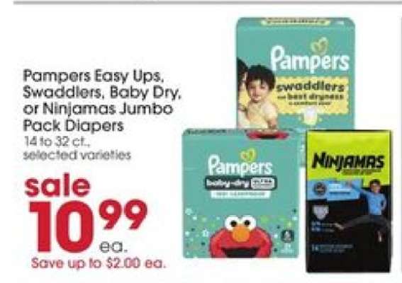 Pampers Easy Ups, Swaddlers, Baby Dry, or Ninjamas Jumbo Pack Diapers