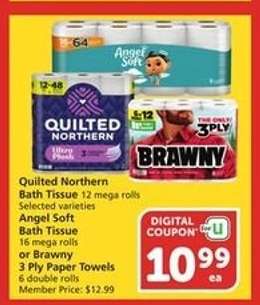 Quilted Northern Bath Tissue / Angel Soft Bath Tissue / Brawny 3 Ply Paper Towels