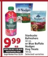 Starbucks Refreshers or Blue Buffalo Nudges Dog Treats