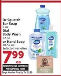 Dr Squatch Bar Soap, Dial Body Wash or Hand Soap