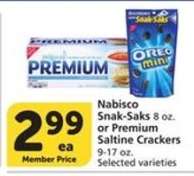 Nabisco Snak-Saks or Premium Saltine Crackers