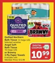 Quilted Northern Bath Tissue, Angel Soft Bath Tissue, Brawny Paper Towels
