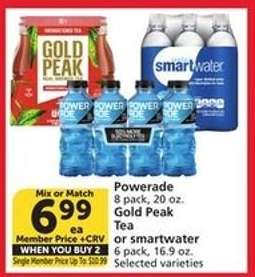 Powerade, Gold Peak Tea or smartwater