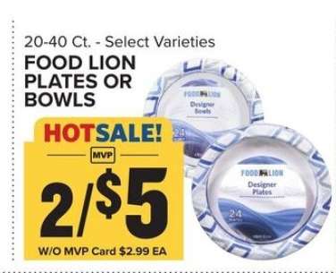 Food Lion Plates or Bowls