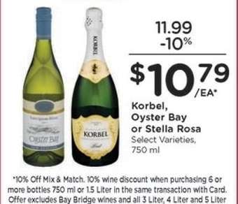 Korbel, Oyster Bay or Stella Rosa