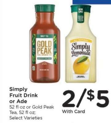 Simply Fruit Drink or Ade, Gold Peak Tea
