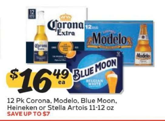 12 Pk Corona, Modelo, Blue Moon, Heineken or Stella Artois