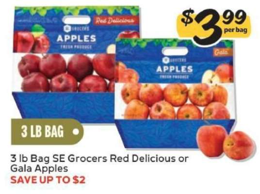 3 lb Bag SE Grocers Red Delicious or Gala Apples