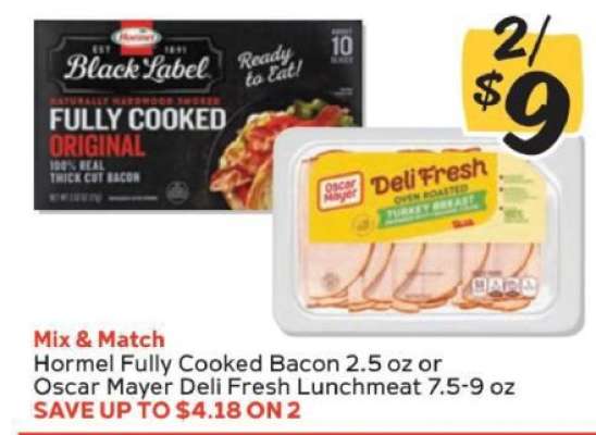Hormel Fully Cooked Bacon or Oscar Mayer Deli Fresh Lunchmeat