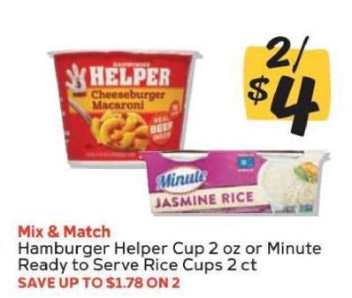 Hamburger Helper Cup 2 oz or Minute Ready to Serve Rice Cups 2 ct