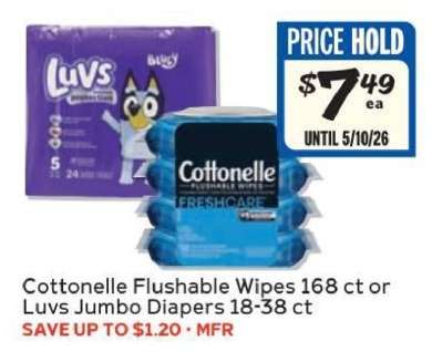 Cottonelle Flushable Wipes or Luvs Jumbo Diapers