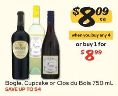 Bogle, Cupcake or Clos du Bois 750 mL