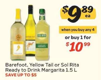 Barefoot, Yellow Tail or Sol Rita Ready to Drink Margarita