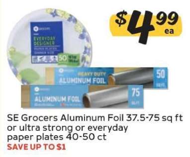 SE Grocers Aluminum Foil or Paper Plates