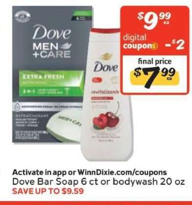 Dove Bar Soap 6 ct or bodywash 20 oz