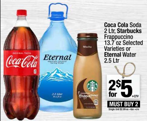 Coca Cola Soda, Starbucks Frappuccino, Eternal Water