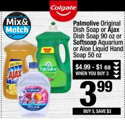 Palmolive Original Dish Soap or Ajax Dish Soap 90 oz or Softsoap Aquarium or Aloe Liquid Hand Soap 50 oz