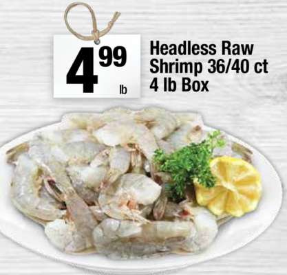 Headless Raw Shrimp 36/40 ct 4 lb Box