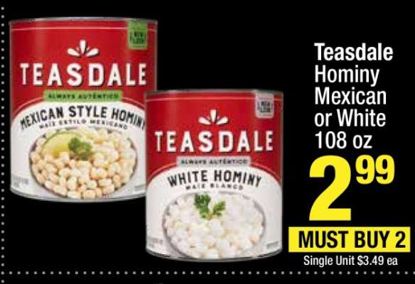 Teasdale Hominy Mexican or White 108 oz