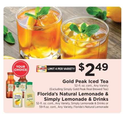 Gold Peak Iced Tea & Florida's Natural Lemonade & Simply Lemonade & Drinks