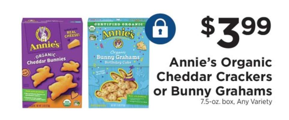 Annie's Organic Cheddar Crackers or Bunny Grahams