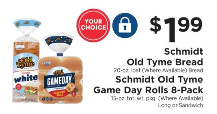 Schmidt Old Tyme Bread or Schmidt Old Tyme Game Day Rolls 8-Pack