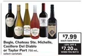 Bogle, Chateau Ste Michelle, Casillero Del Diablo or Taylor Port
