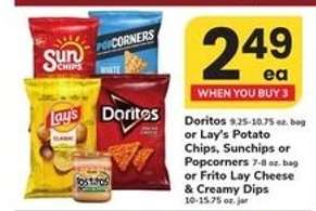 Doritos, Lay's Potato Chips, Sunchips, Popcorners, Frito Lay Cheese & Creamy Dips