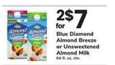 Blue Diamond Almond Breeze or Unsweetened Almond Milk