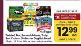 Twisted Tea, Samuel Adams, Truly, Sun Cruiser, Sinless or Dogfish Head