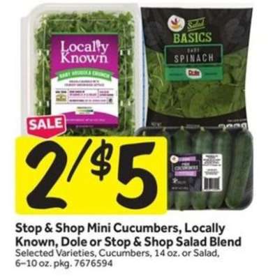 Stop & Shop Mini Cucumbers, Locally Known, Dole or Stop & Shop Salad Blend