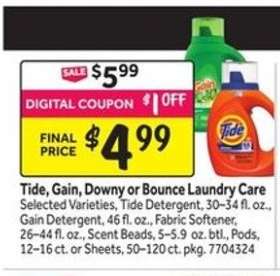 Tide, Gain, Downy or Bounce Laundry Care