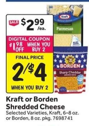 Kraft or Borden Shredded Cheese