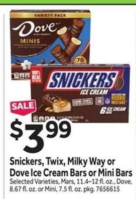 Snickers, Twix, Milky Way or Dove Ice Cream Bars or Mini Bars