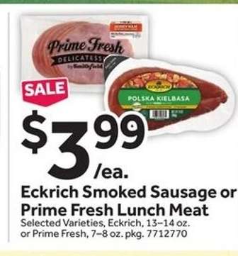 Eckrich Smoked Sausage or Prime Fresh Lunch Meat