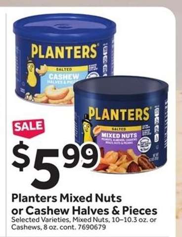 Planters Mixed Nuts Or Cashew Halves & Pieces